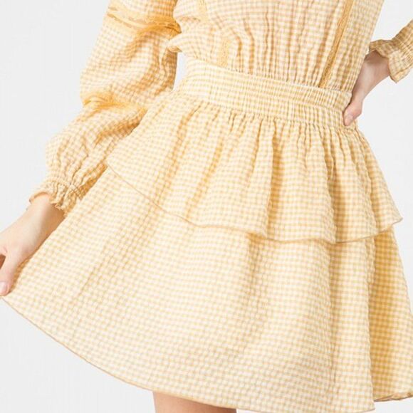 <<3/$30>> Gingham Dress Tiered Fit & Flare Mini  sz S M L JUNIOR fit - Picture 8 of 9